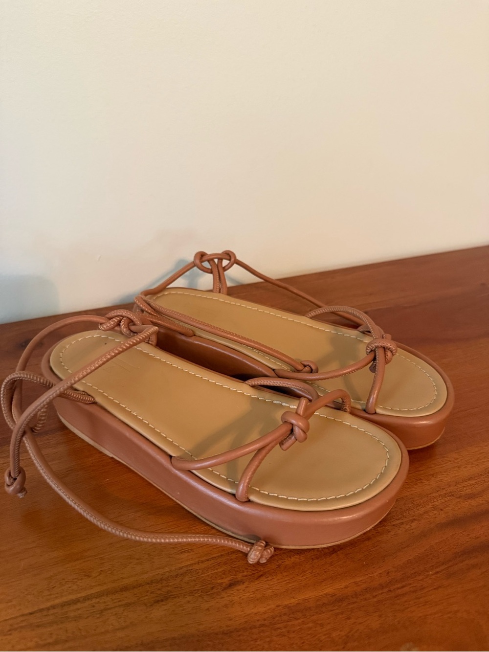 Flattered Tan Knot-Strap Platform Sandals
